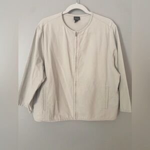 Eileen Fisher Cream Utility Jacket with Stand-Up Collar L